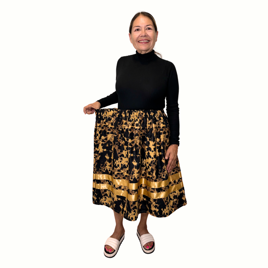 ~Night Sky With Golden Stars Collection~ Round Dance Style Ribbon Skirt with Functioning Pockets