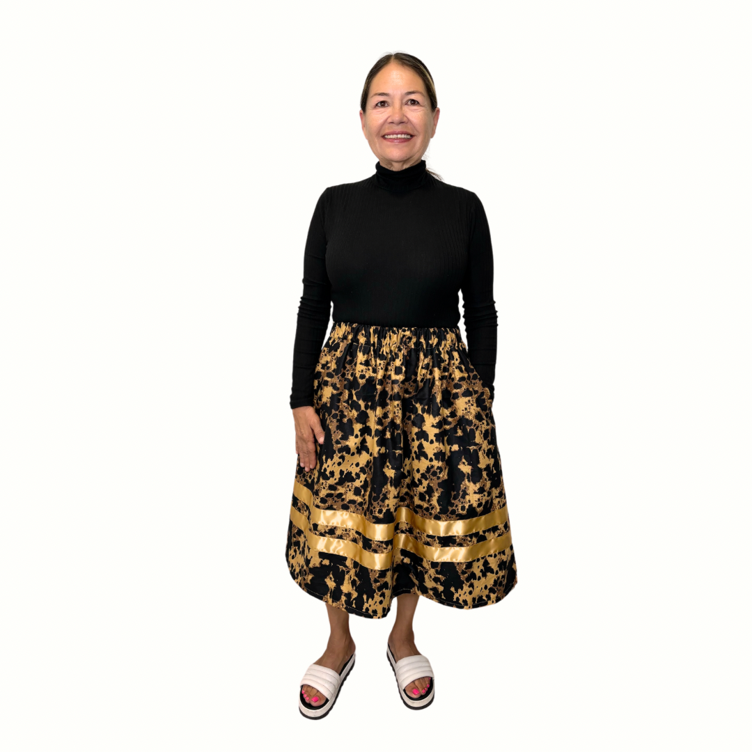 ~Night Sky With Golden Stars Collection~ Round Dance Style Ribbon Skirt with Functioning Pockets